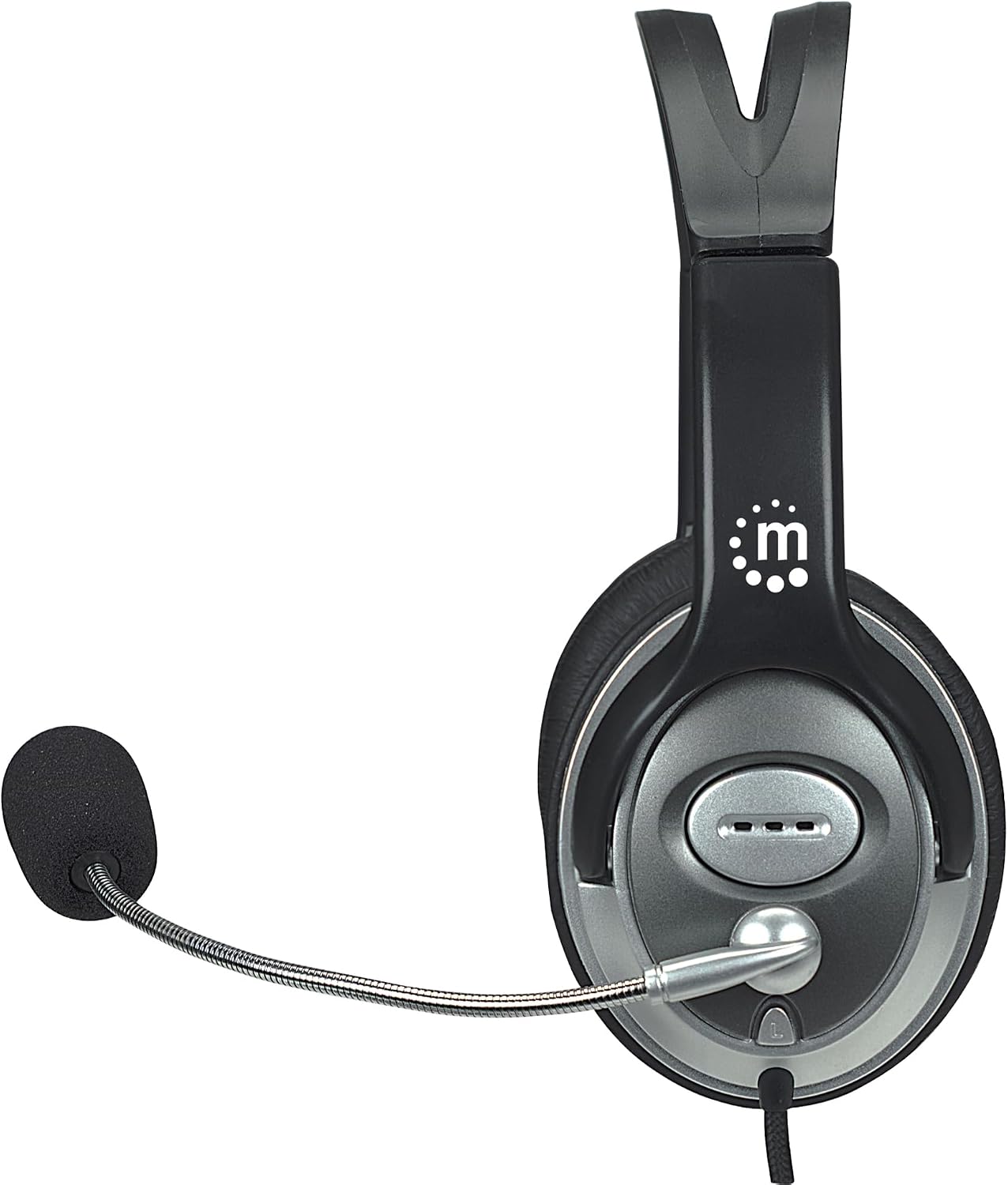 MANHATTAN Wired Headset with Microphone - with 8 ft Long Braided Stereo Cable, Single 3.5mm Plug Jack, Volume Control, Flexible Mic – for Computer, Laptop, PC, Phone – 3 Yr Mfg Warranty – 180825