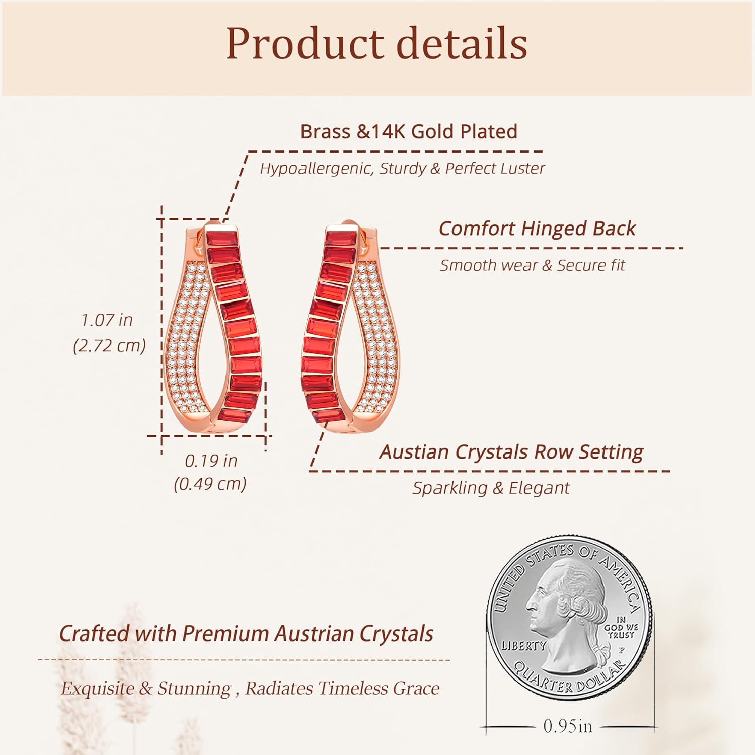 Austrian Crystal Hoop Earrings for Women Pave Oval Hoop Earrings for Women 14K Gold Plated Hypoallergenic Jewelry Gift - Image 4