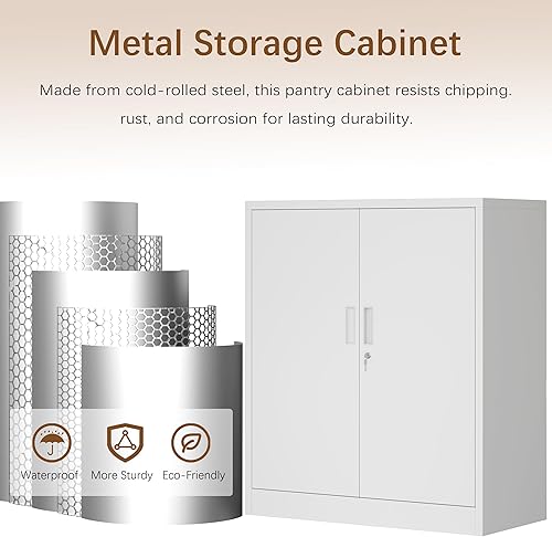 Miniatura 7 de Gabinete de almacenamiento de metal, armarios de metal de 36 pulgadas de alto con puertas y 2 estantes ajustables, armario de almacenamiento con