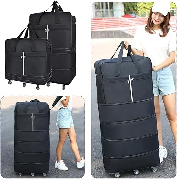185L Large Holdall with Wheels, Expandable Foldable Rolling Travel Bag | 127cm x 52cm x 28cm, Suitcase Collapsible Rolling Travel Bag Duffel Bag, Collapsible Luggage for Men Women for Camping