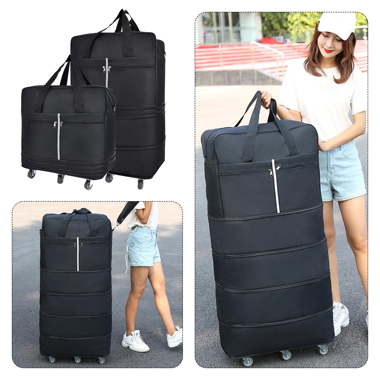Valises de 185 L avec roulettes - Grand sac de voyage extensible et pliable - Sac de voyage pliable pour homme et femme - Léger - 127 cm x 52 cm x 28 cm