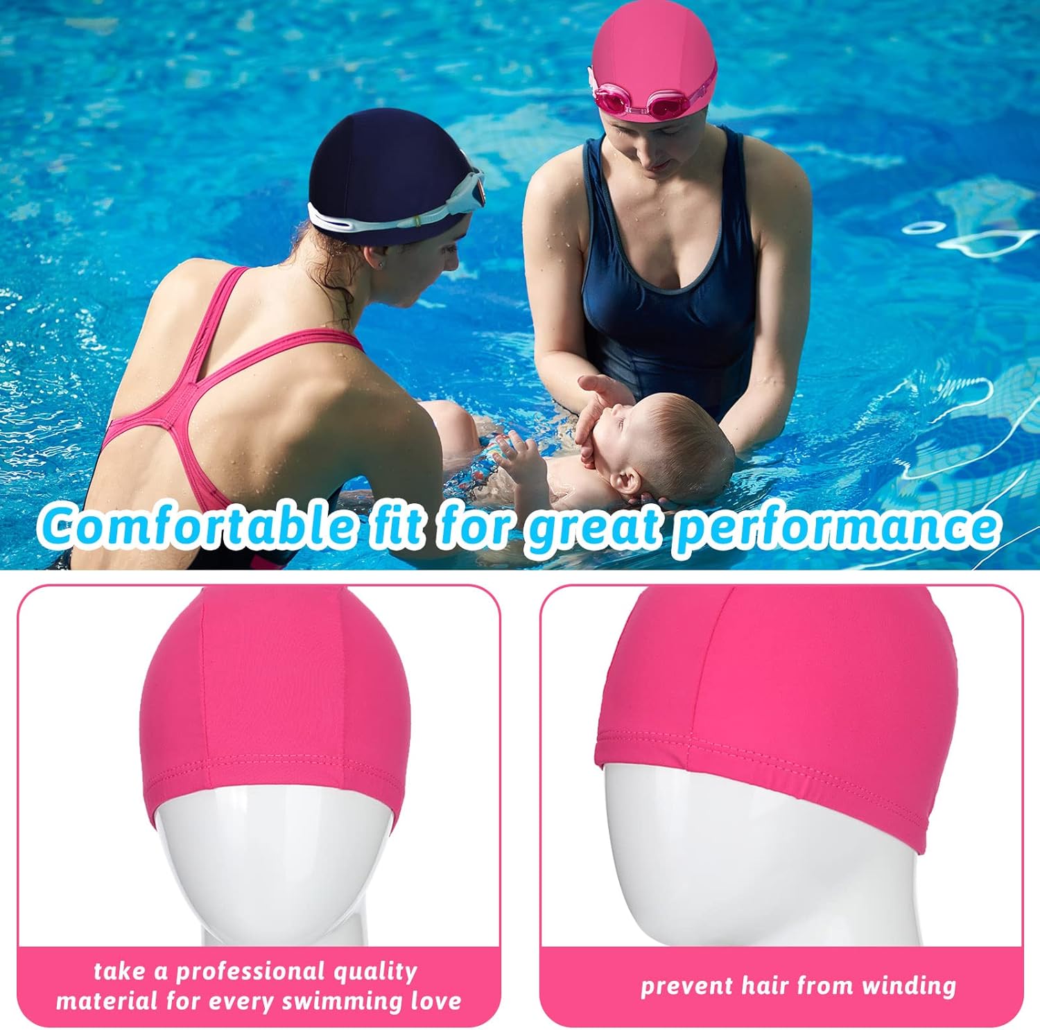 3 Pack Fabric Swimming Caps Adult Swimming Hats for Women Men Elastic Swim Cap Bathing Cap