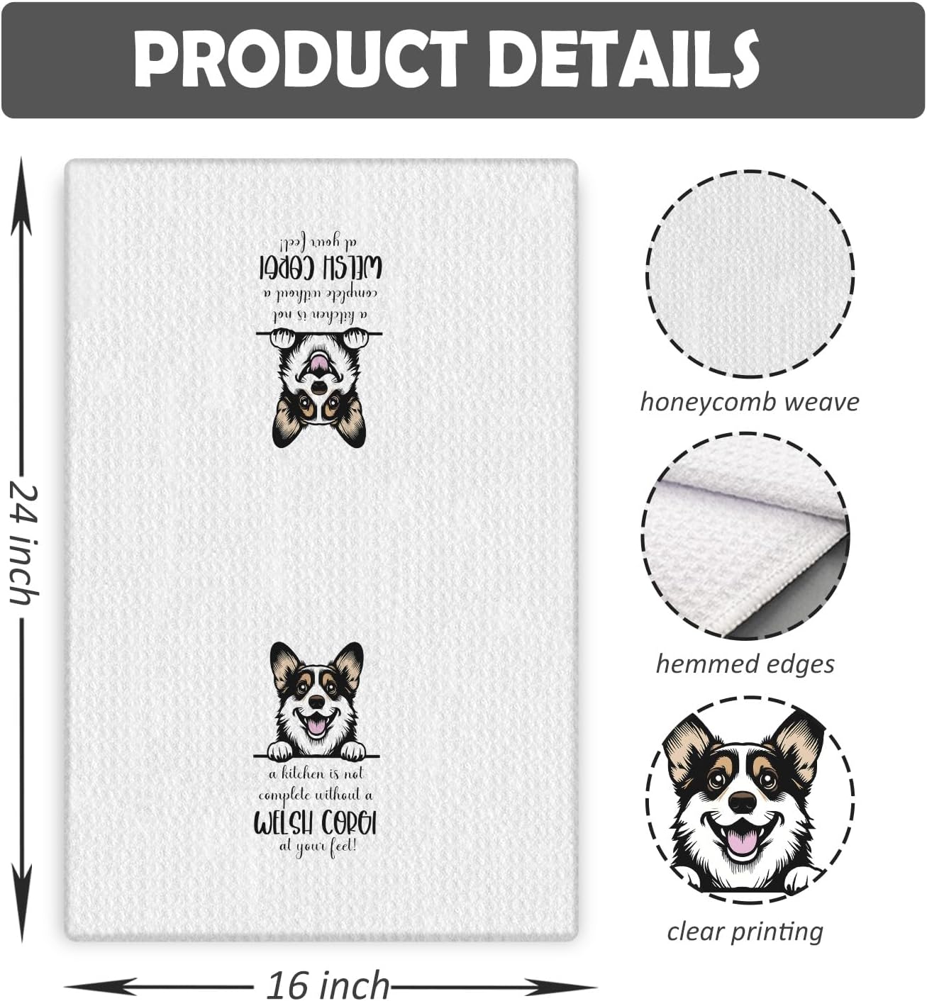 Welsh Corgi Kitchen Towels, Corgi Gifts for Corgi Lovers, Corgi Decor Dish Towels Tea Towels for Kitchen, Corgi Gifts for Women Decorative Hand Towels for Kitchen, 16x24 Inches - Image 6