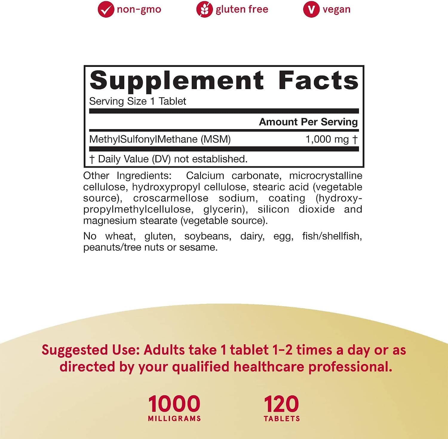 Jarrow Formulas MSM 1000 mg - 120 Tablets - Methylsulfonylmethane - Important Source of Organic Sulfur - Joint Health - Up to 120 Servings