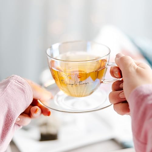Miniatura 5 de Pavilion Gift Company - Enjoy The Simple Things - Juego de taza de té de vidrio de 7 onzas con platillo, taza de café iridiscente, taza de té