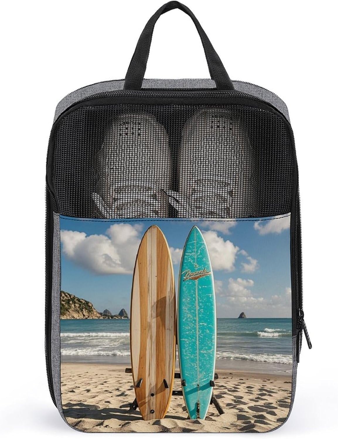 Vintage Turquoise Wood Surfboard Shoe Bag Travel Shoe Organizer with Zipper Golf Shoe Dust Bags for Man And Women Shoes Storage Pouch for Travel Waterproof Shoes Tote Sneaker Bags