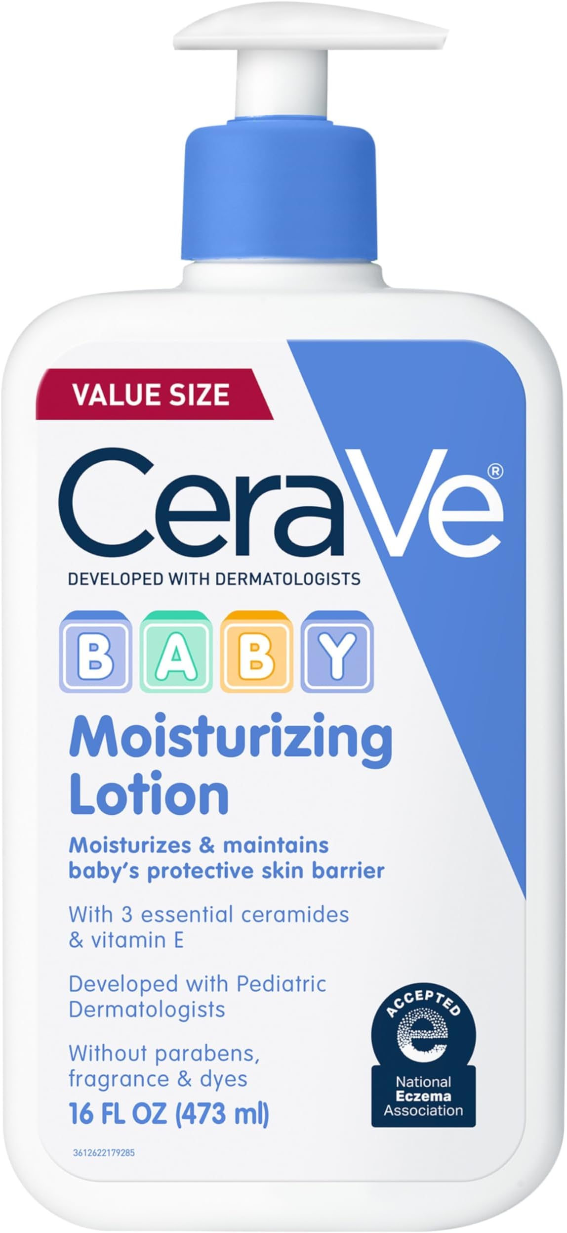 Baby Lotion, Gentle Baby Skin Care with Ceramides, Niacinamide & Vitamin E, Fragrance, Paraben, Dye & Phthalates Free, Lightweight Moisturizer, 16 Ounce