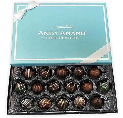 Andy Anand - Trufas de chocolate oscuro, 16 piezas de champán, ron, amaretto, bosque negro, ext, increíble, delicioso, decadente, caja de regalo,