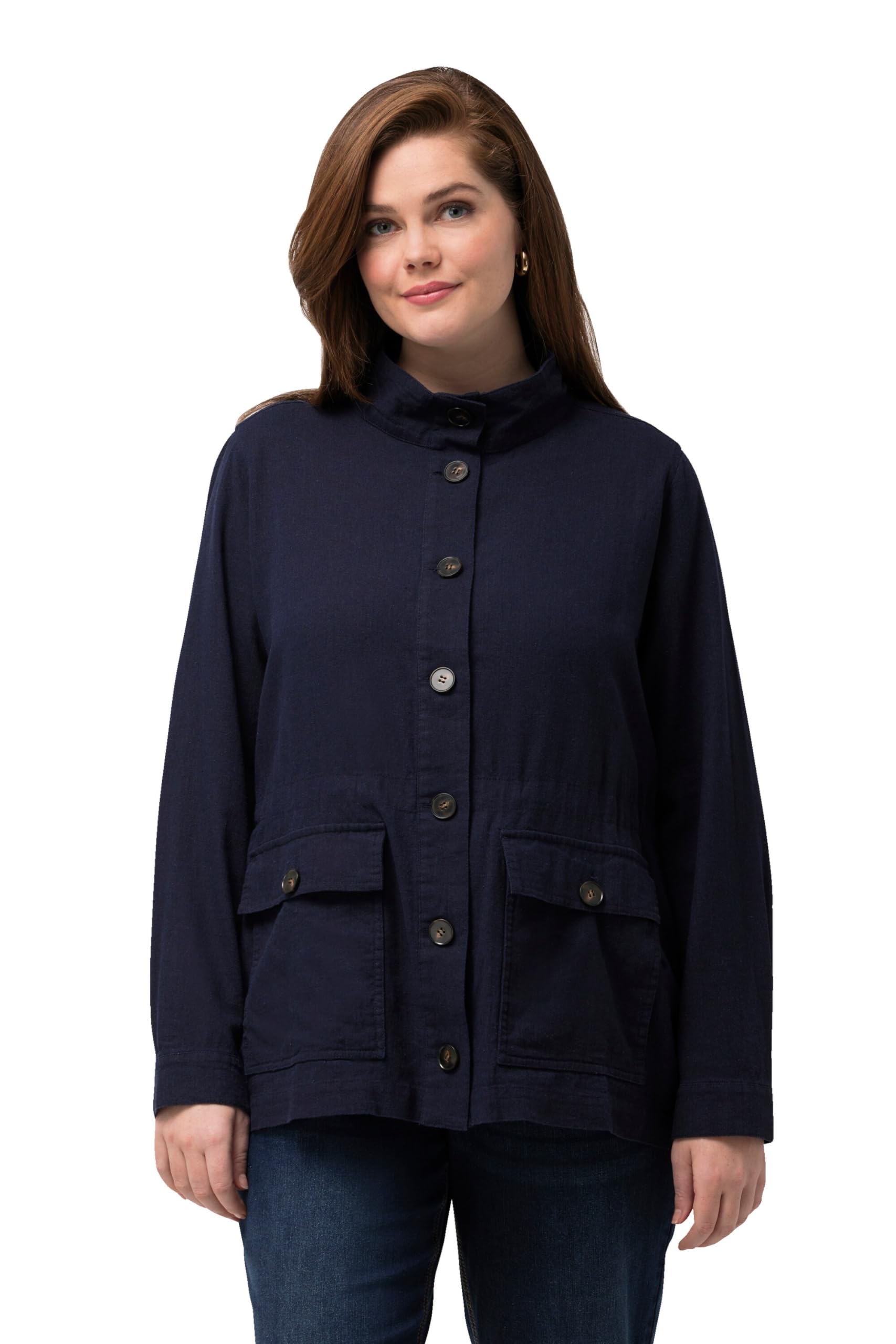Ulla Popken Damen Leinenmix Jacke Stehkragen Blazer (1er Pack)