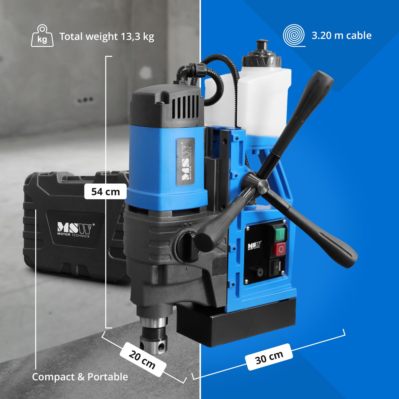 MSW wiertarka magnetyczna 1650 W 290/510 obr./min 16 kN do wierteł 16/50 mm wiertarka rdzeniowa wiertło magnetyczne