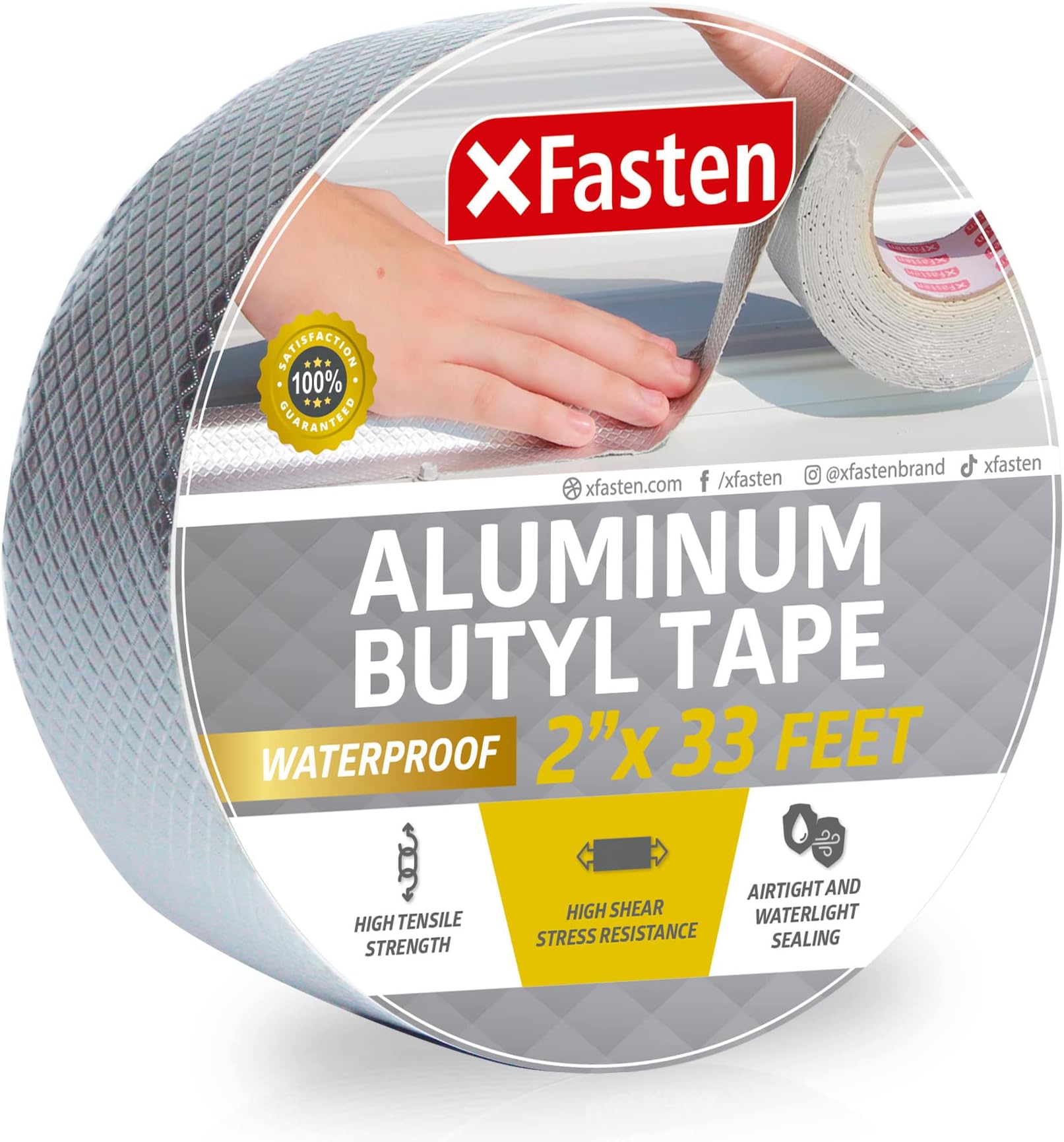Super Waterproof Aluminum Butyl Tape, 2-Inch x 33-Foot, Aluminum Foil Tape with Butyl Rubber Adhesive for Window and Metal Roof Flashing, Patching and Gutter Leak Repair