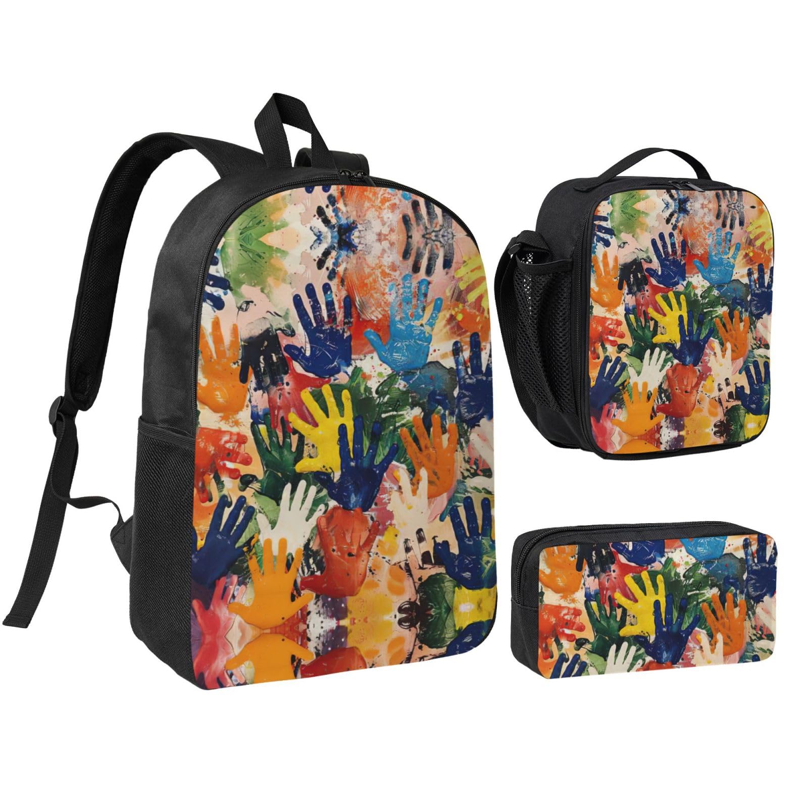 Cartable 3 en 1 noir pour enfants avec sac à déjeuner et trousse assortis - 8
