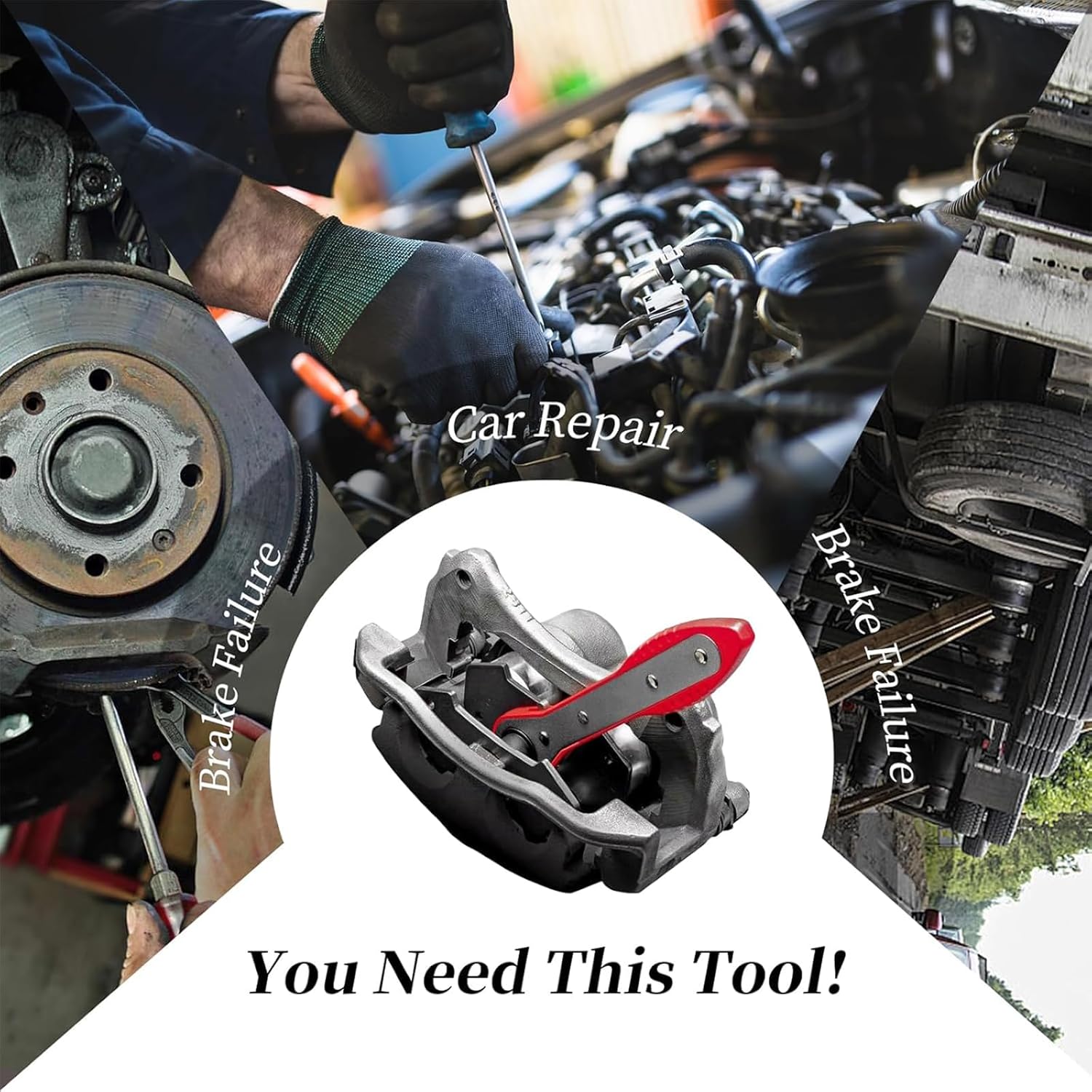 Brake Caliper Compression Tool,Car Ratcheting Brake Caliper Piston Spreader Press Tool with 2PCS Steel Plates,360° Adjustable Ratchet Piston Compressor, Essential Tool Kit for Car Brake Repair