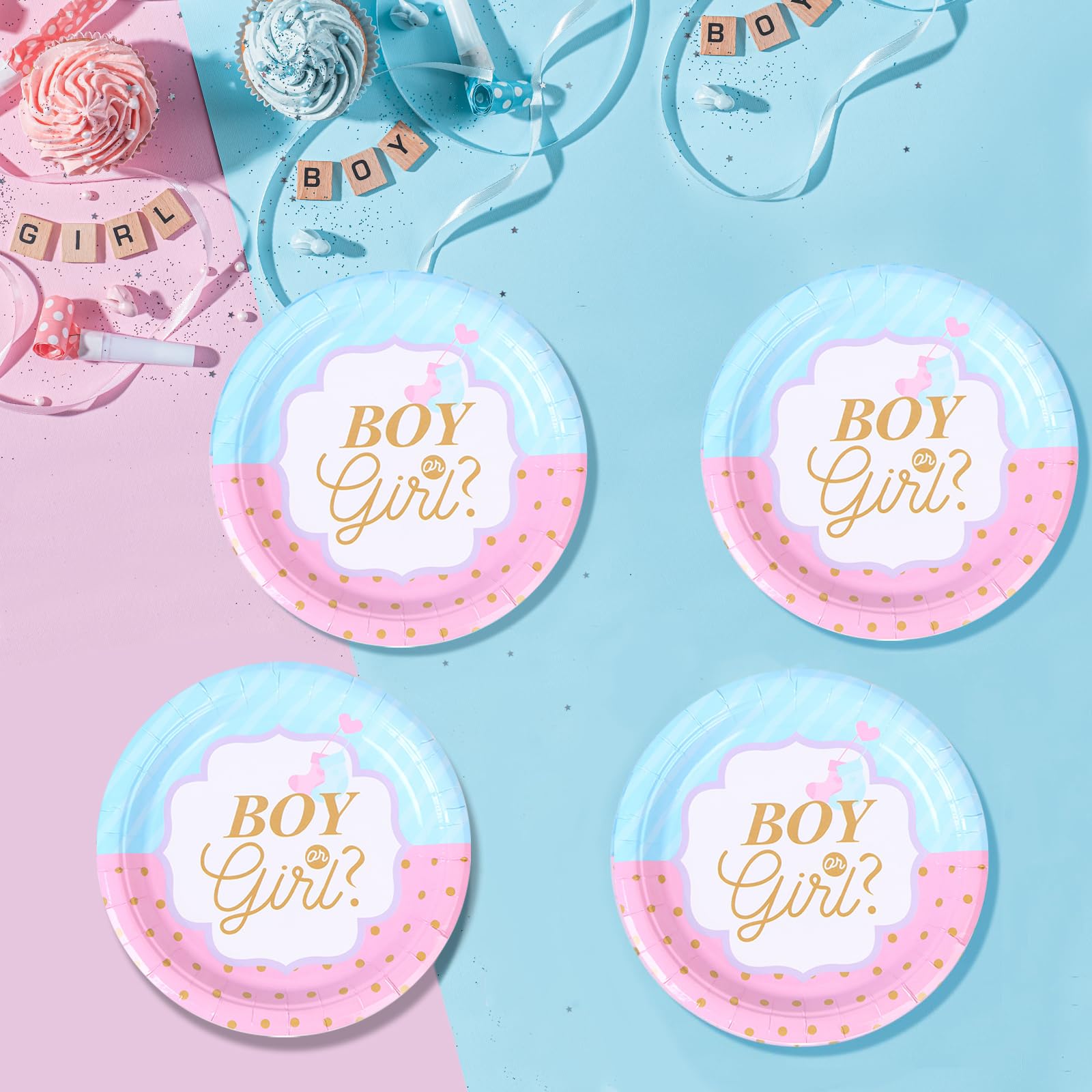 Bikasun Gender Reveal Party Tableware Set for 16 Guests, Paper Plates, Napkins, Cups, Table Decoration - Image 4