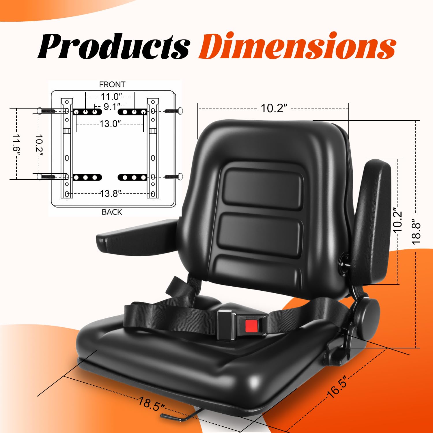 Universal Forklift Seat,Fold Down Tractor Seat with Adjustable Angle Back,Forklift Seat with Retractable Safety Belt,for Tractor,Skid Loader,Excavator,Dozer,Backhoe — view 6