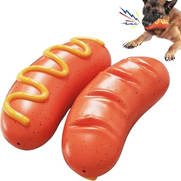 Squeaky Dog Toys to Keep Them Busy, Hot Dog Interactive Dog Chew Toys for Moderate Chewers, Enrichment Dog Toys for Medium Large Breed, Funny Pet Toys for Dogs, Dog Gifts