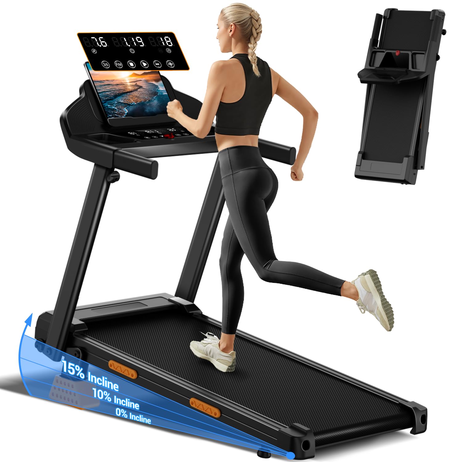 UMAY Cinta de Correr para el hogar, Plegable, 12 km/h, Cintas de Correr de 2,5 CV/1800 W con Monitor de frecuencia cardíaca, aplicación y Altavoz Bluetooth, Treadmill for Home con 12 programas de