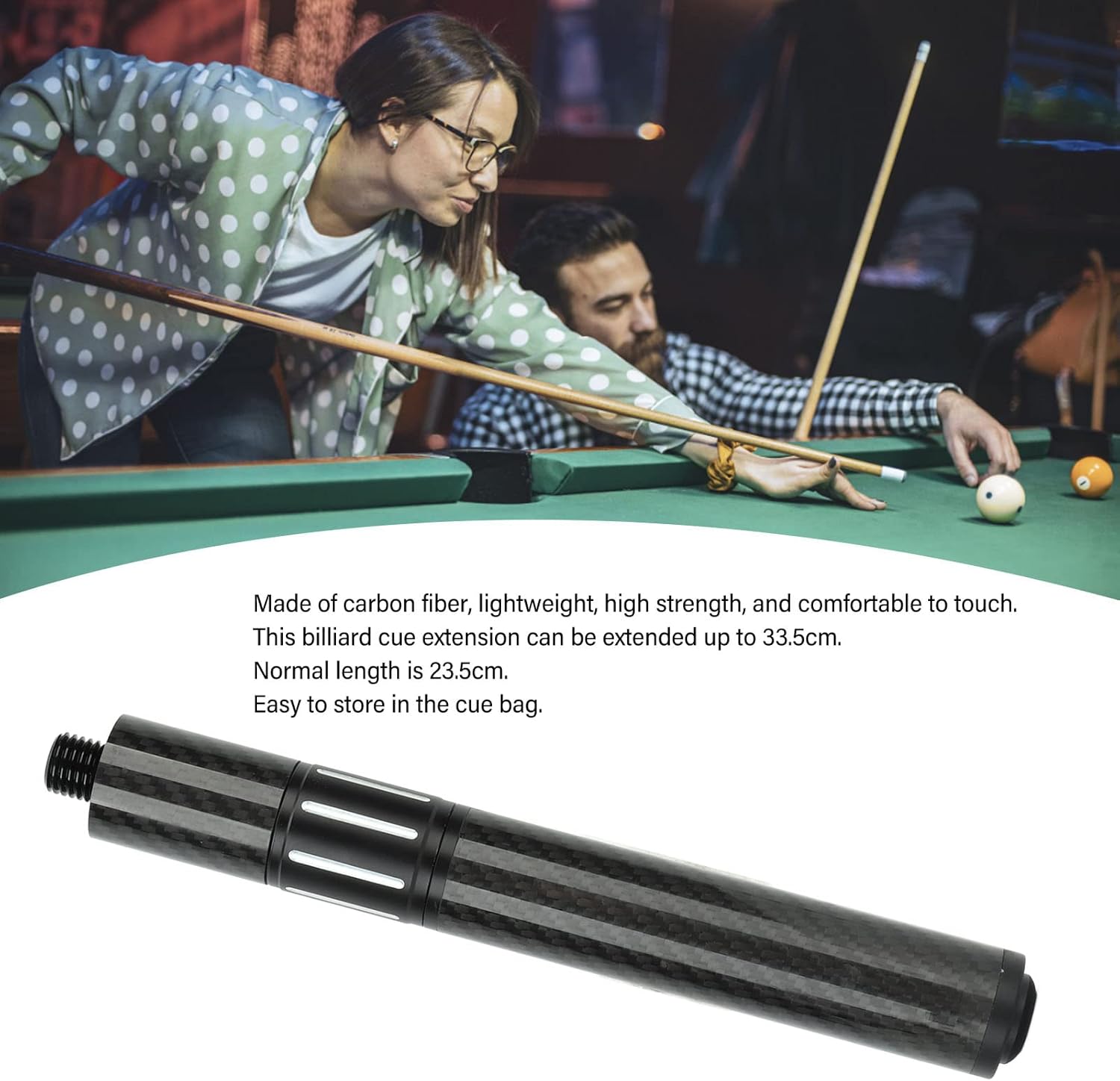 Billiards Pool Cue Extension, Carbon Fiber Telescopic Pool Extender for Billiards, Installation, Lightweight, Standard Designs, Good Extending Length, Simpler Extension, Black, Universal
