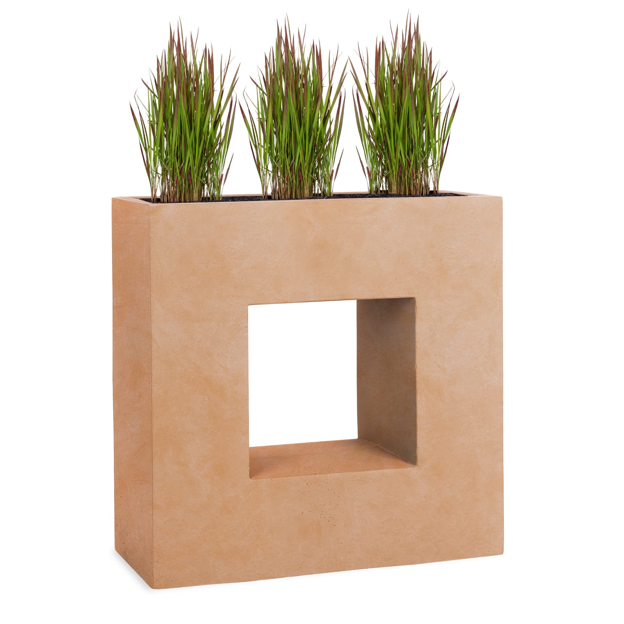 Pflanzwerk® Jardinera Fibra de Vidrio Vista Terracota 66x66x28cm *Maceta a Prueba de heladas* *Protección UV* *Calidad Europeo*