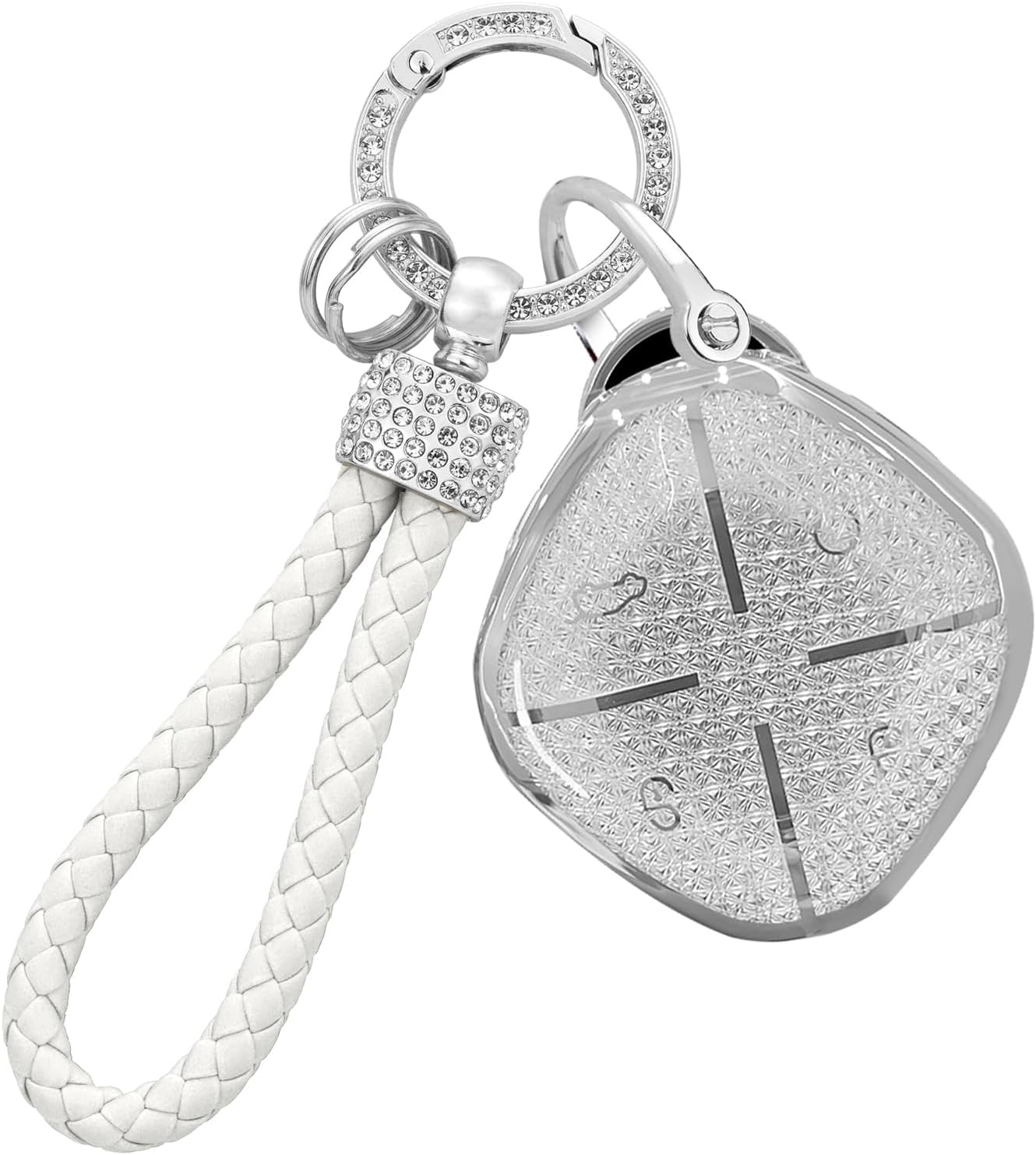For Chery Bling Car Key Fob Cover Case Fit for Chery Jetour Dashing X-1 Plus DTC IDM 2022 2023 2024 2025 2026 Bling Diamond Keychain for Woman TPU Key Holder Accessories 4 Button C White
