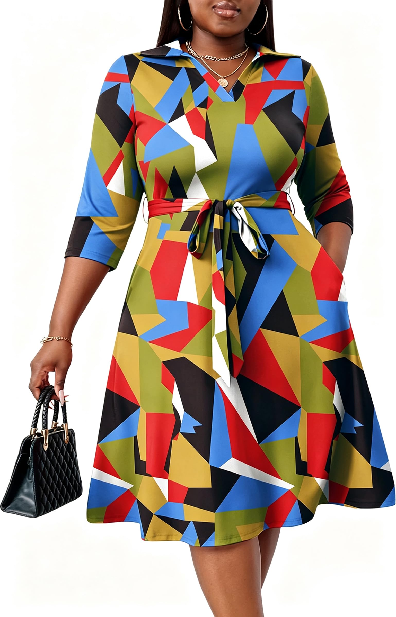FANDEE Plus Size Midi Dress for Women Casual - Fit and Flare Summer Dresses