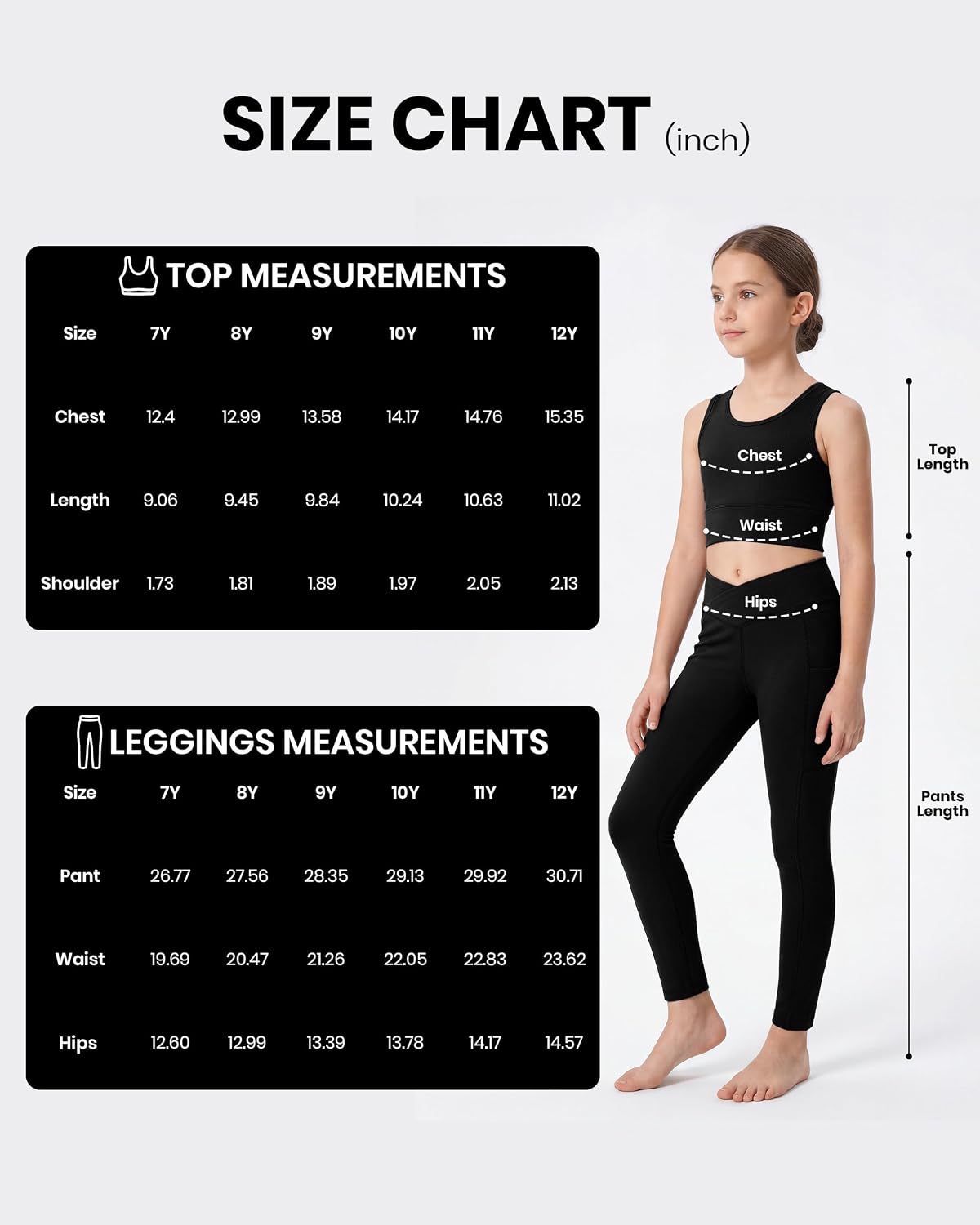 Chichoo Girls 2 Pcs Activewear Set,Sleeveless Crop Tank Top + High Waist Pocket Leggings,Dance Gymnastics Yoga Outfit