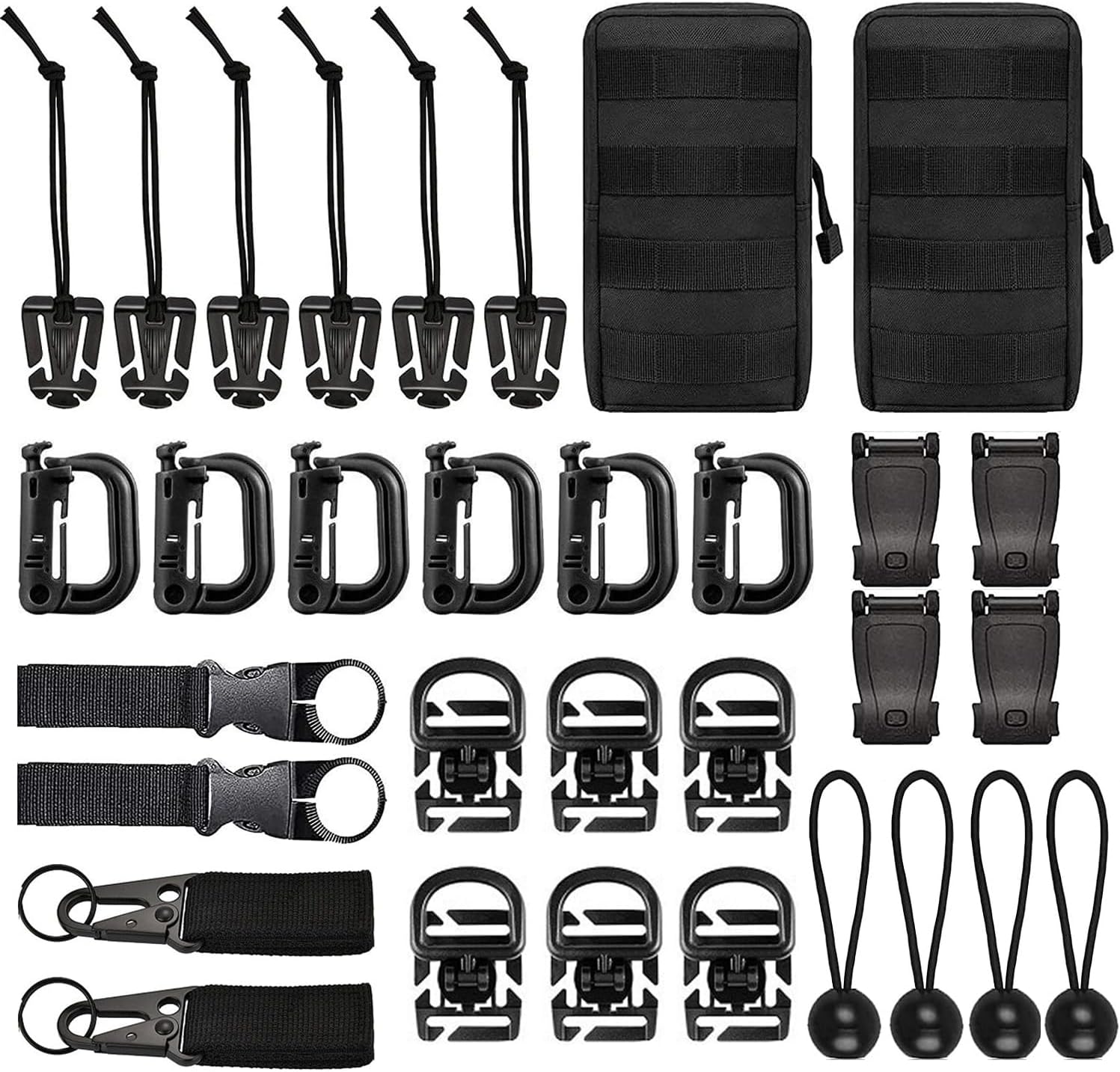 32 Accessories Kit, Backpack Attachments, D-Ring Grimloc Locking Gear Clip Web Dominator Elastic Strings Strap