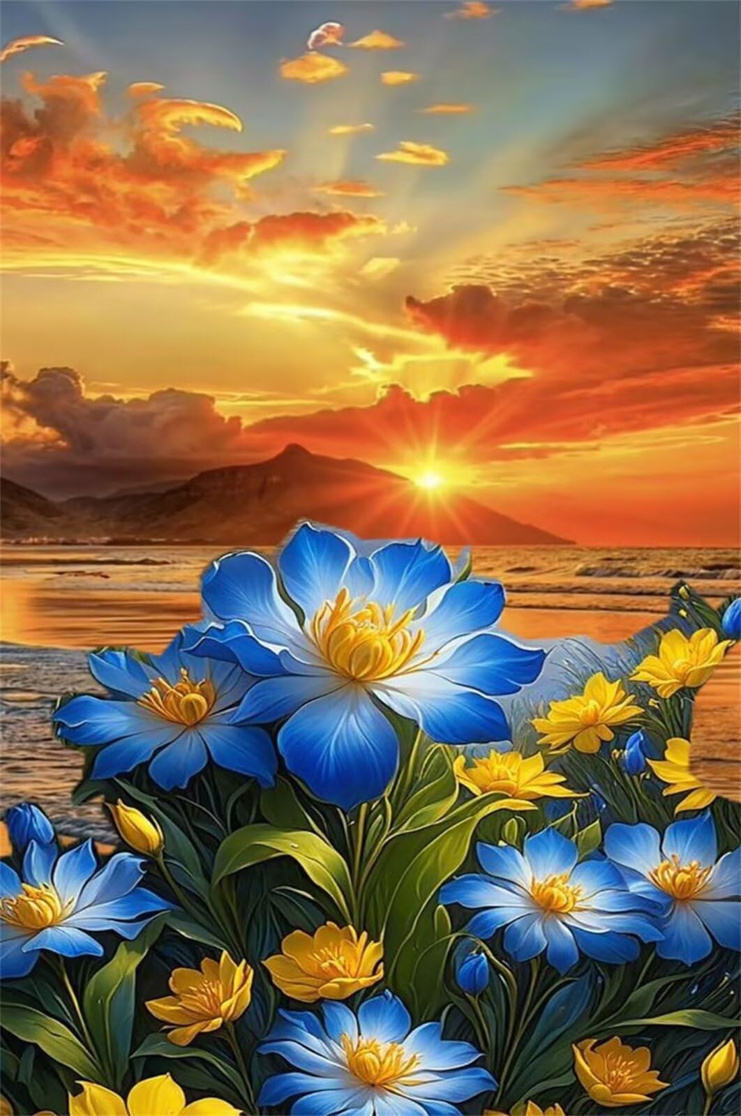 1314 Pezzi Puzzle Adulti Tramonto Fiori Blu, Puzzle Impegnativo Decorazione Interna e Regalo