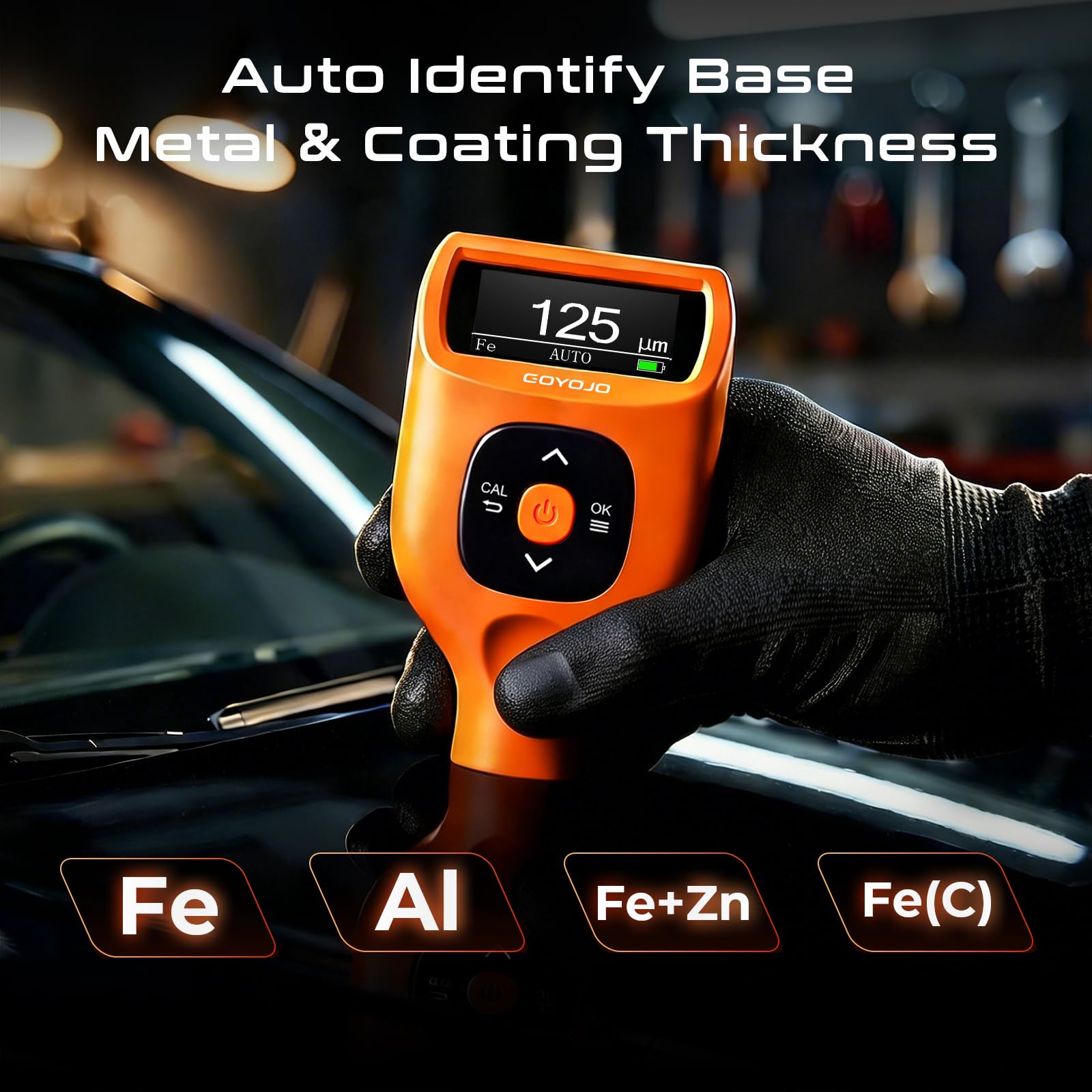 GOYOJO Spessimetro per Vernice Auto Portatile 0-2000um Digitale LCD Misuratore di Spessore del Rivestimento Tester di Spessore della Vernice per Auto di Metallo con Base