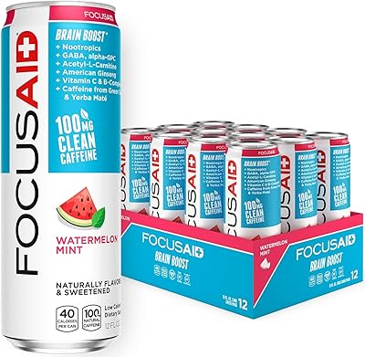 FOCUSAID Energy Drink, Brain Boost, Juicy Watermelon, Nootropics, Alpha-GPC, GABA, B-Complex, 100mg Caffeine, Yerba Mate, ...