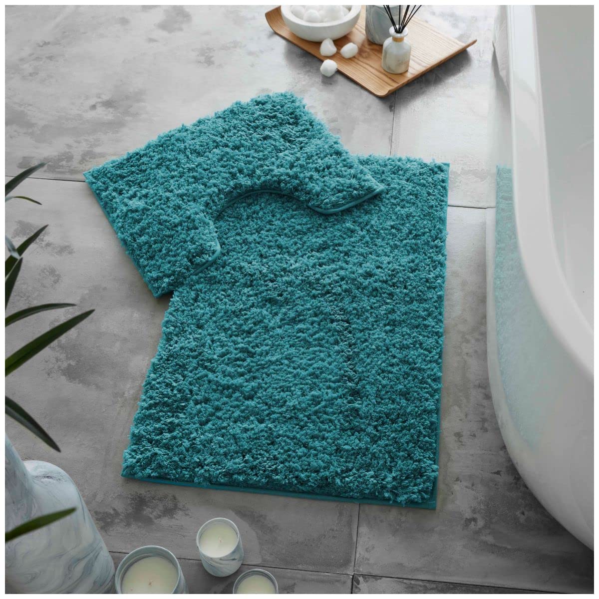GC GAVENO CAVAILIA Microfibre Bath Mats Sets For Bathroom, Quick Drying Shower Pedestal BathMat, Water Absorbent Washable Toilet Rug, Zero Twist Teal Bath Mat Non Slip