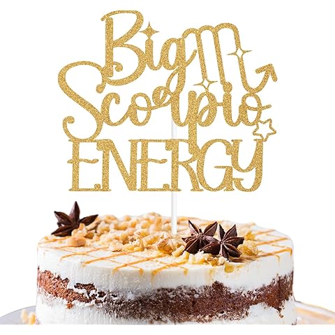 Big Scorpio Energy Cake Topper, Scorpio Birthday/Scorpio Season, Horoscope Astrology Cake Decorations, 12 Constellation Zodiac Scorpio Birthday Party Decorations Gold Glitter
