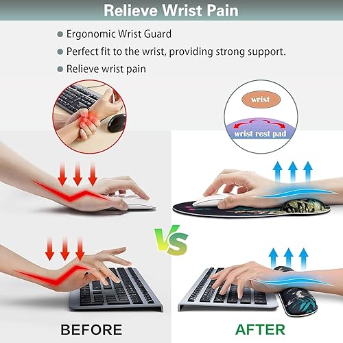 Miniatura 6 de Juego de almohadillas para mouse con reposamuñecas, 3 en 1, alfombrilla de mouse para juegos florales con base antideslizante, alfombrilla de mouse