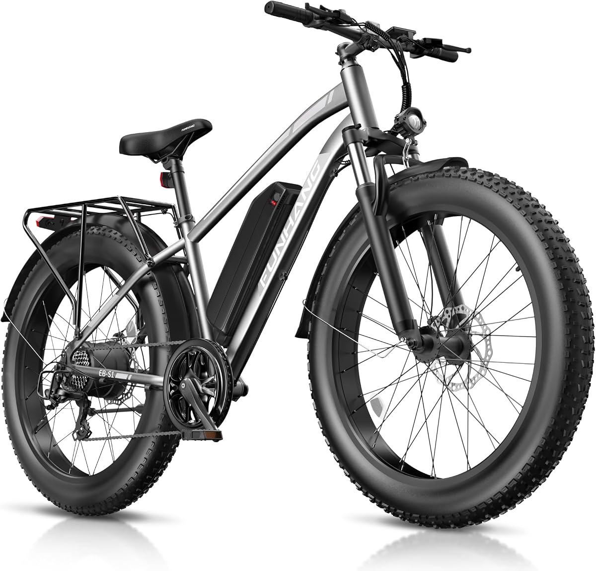 Funhang Electric Bike for Adults, 1000W Peak Ebike, 20MPH 60Miles Electric Mountain Bike, 26" Fat Tire Electric Bicycle with 48V 13AH Battery, Front Suspension,7 Speed, Rear Rack, UL 2849 Certified