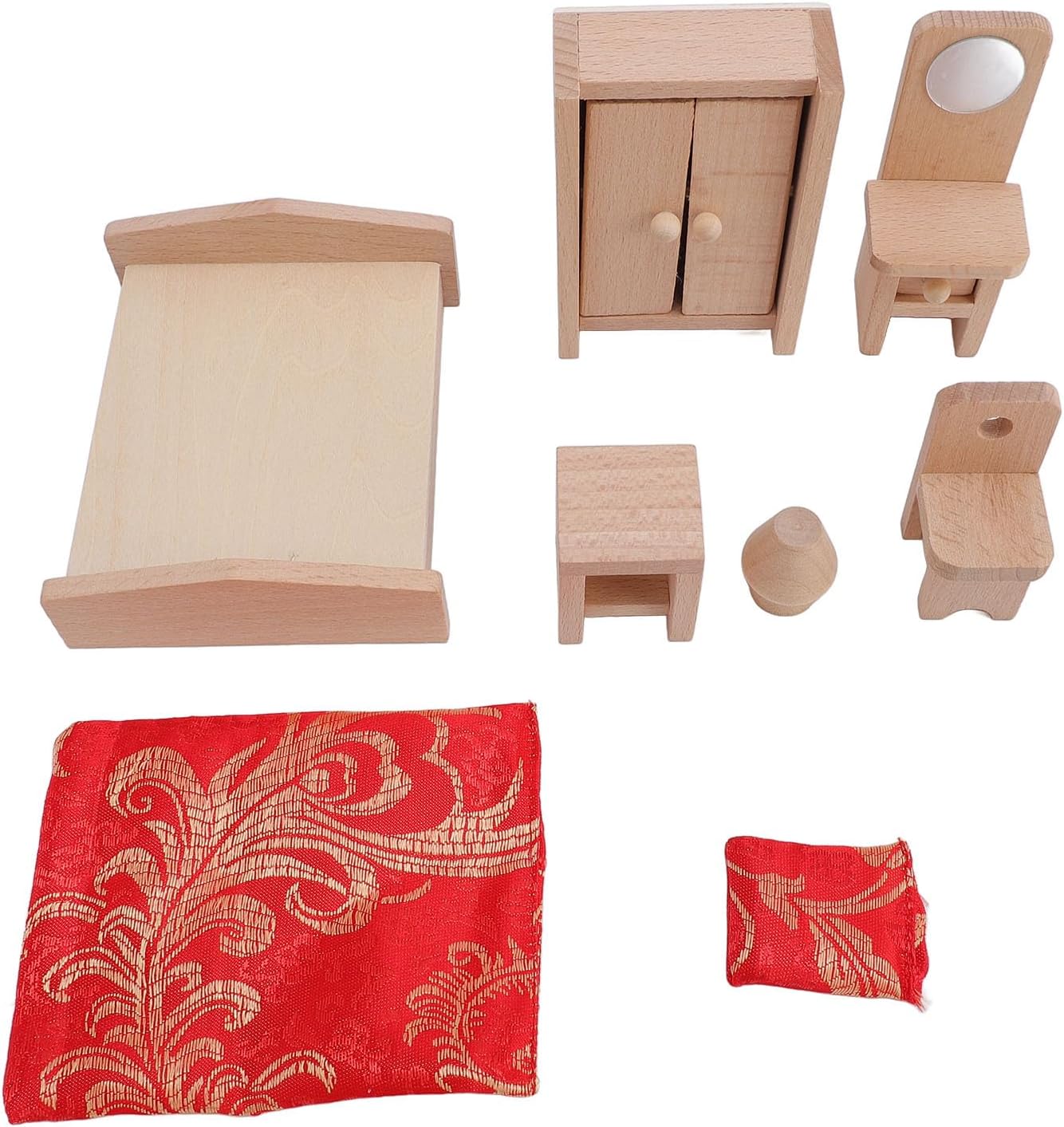 Miniature Wooden Dollhouse Furniture Set Mini Bedroom Furniture Beech Wood Kids Toys Simulation Design Variety Pieces for Creativity
