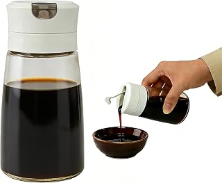 Soy Sauce Dispenser, 8.45oz Non-Drip Spout Cruet for Olive Oil, Vinegar, and Soy Sauce with Auto Flip Cap, Glass Dispenser Bottle for Kitchen Cooking