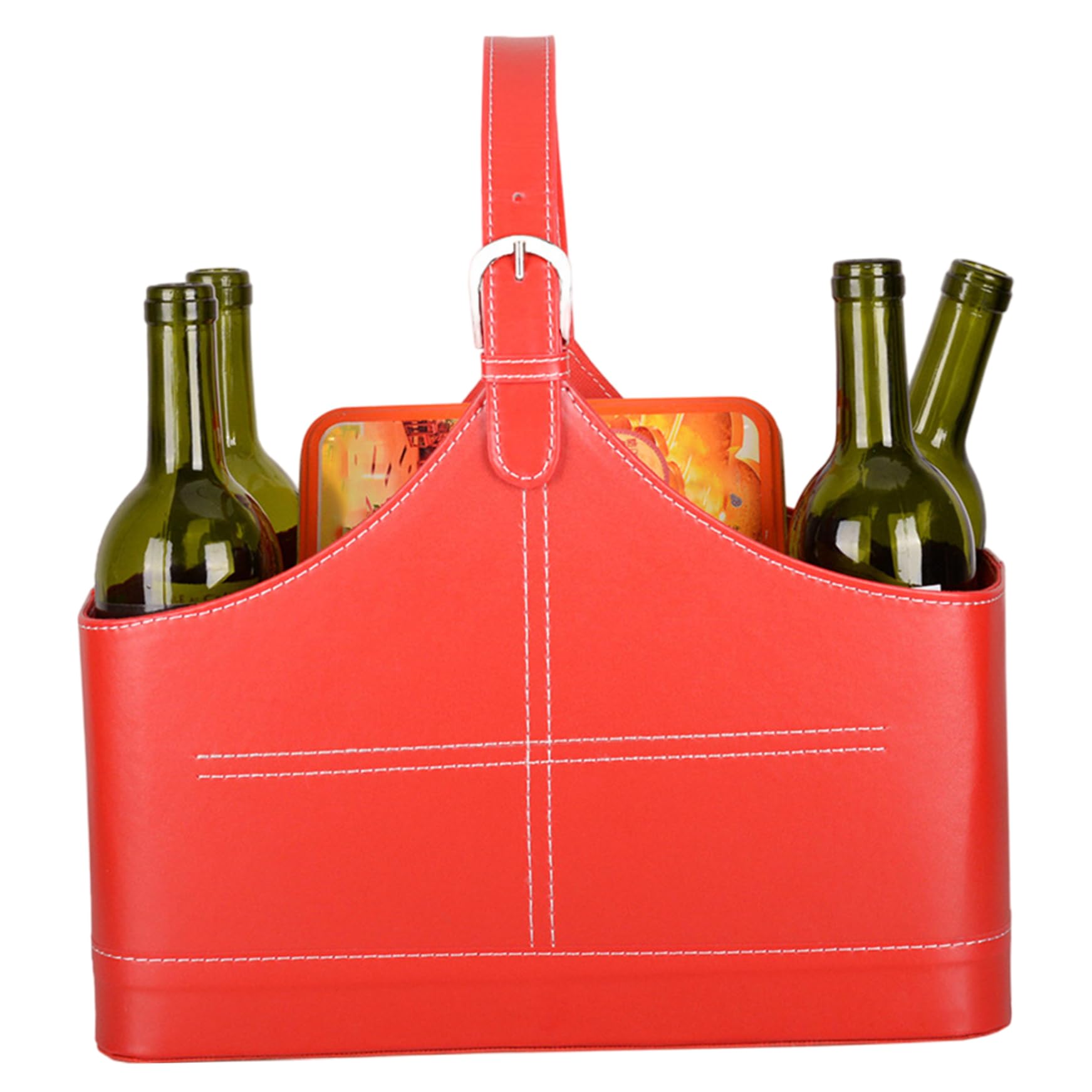 Cesta de cuero rojo con asa para organizar tus revistas y decorar el salón con elegancia