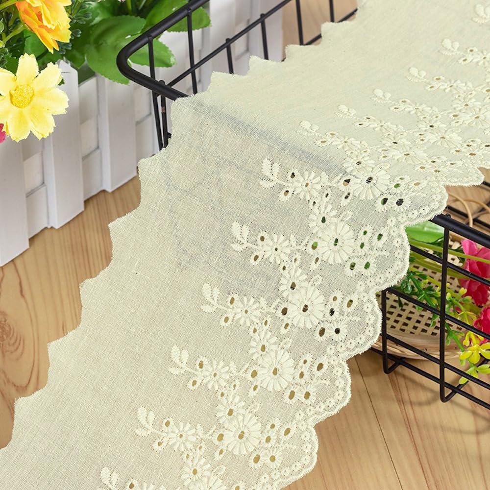 Duories 2 Yard 11 cm Embroidery Cotton Lace Ribbon Lace Trim Vintage Decorative Ribbon Trim Lace Ribbons Lace Fabric Lace Trimmings for DIY Crafts Sewing Wedding Decoration Craft Decoration, Beige