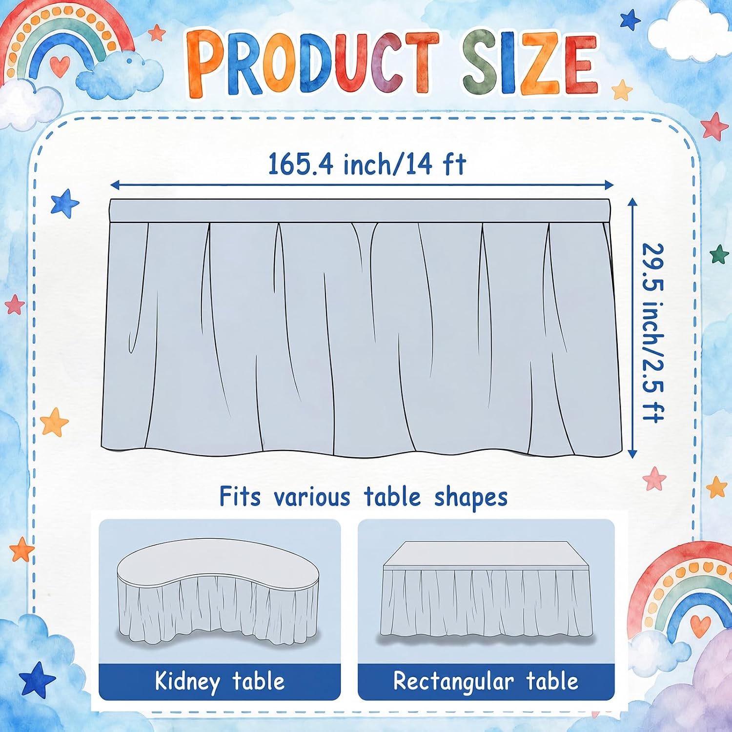 Tiamon 14 FT Boho Teacher Table Skirt Rainbow Desk Skirt Classroom Decor