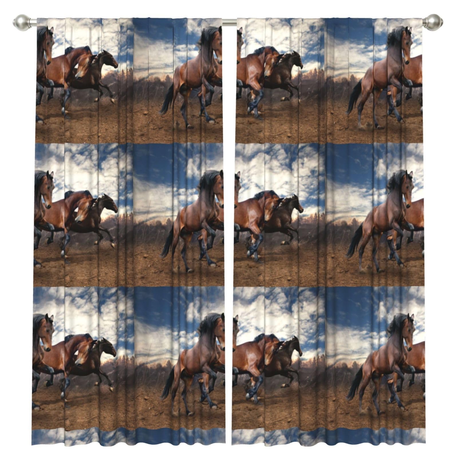 InOmak Running Horses, 2 Panels Window Curtains 52 x 84 Inch Blackout Curtains for Living Room Bedroom