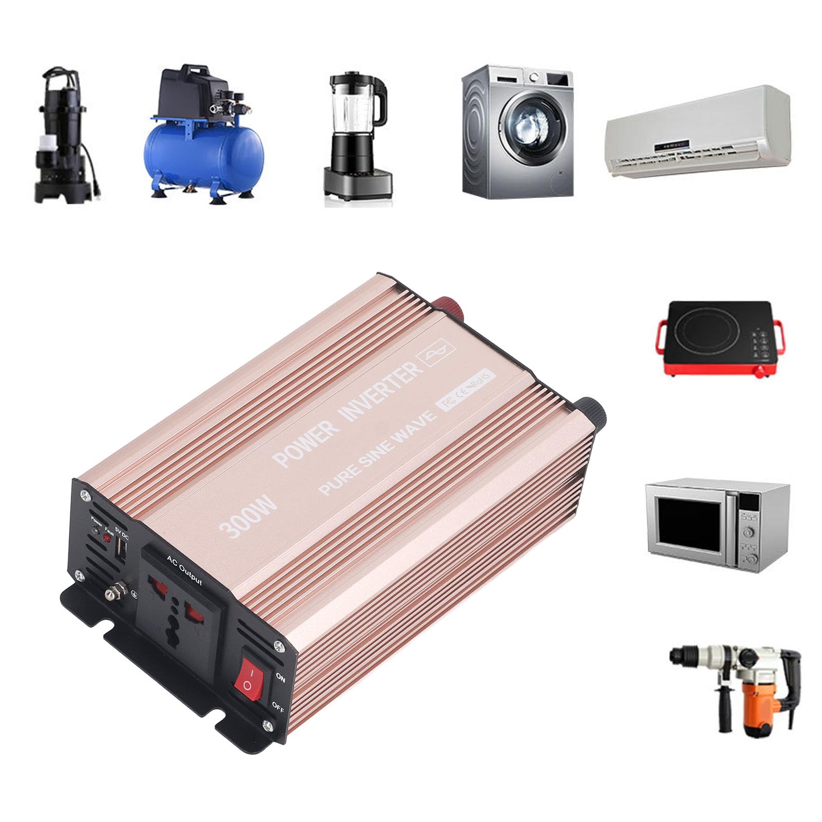 Generic Inversor de Coche de Onda Sinusoidal Pura, Salida de 220 V, Inversor de Onda Sinusoidal Pura, Impulso Robusto, Alta Eficiencia para Vacaciones (12V a 220V)