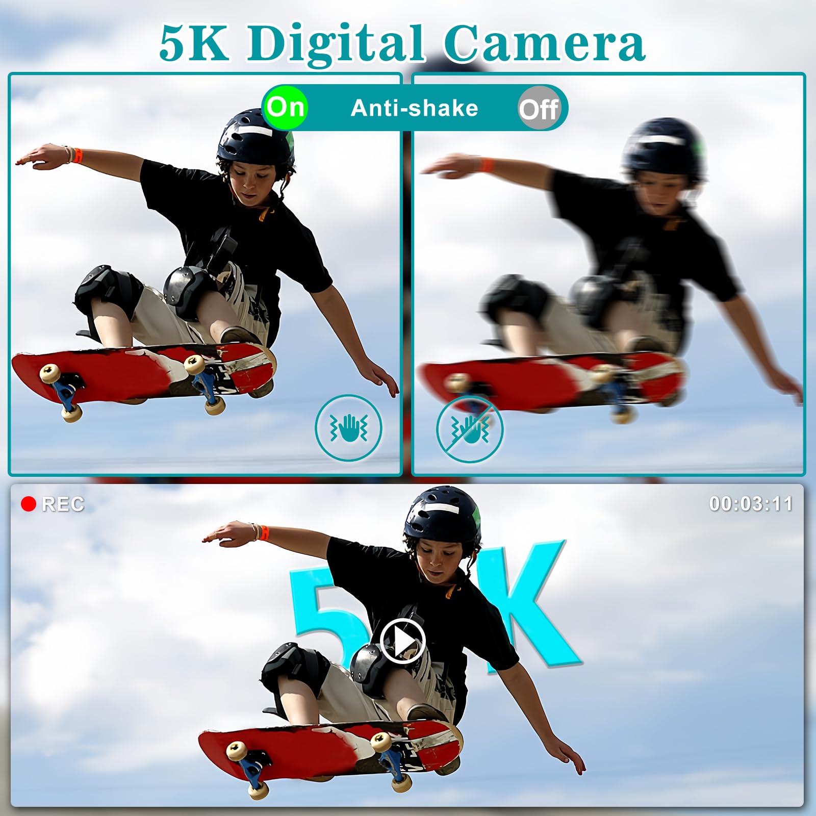 Cámaras digitales para fotografía de enfoque automático, cámara de vlogging WiFi de 64 MP con doble lente, pantalla táctil, zoom digital de 18X, cámara de viaje con parasol para lente, tarjeta de 32