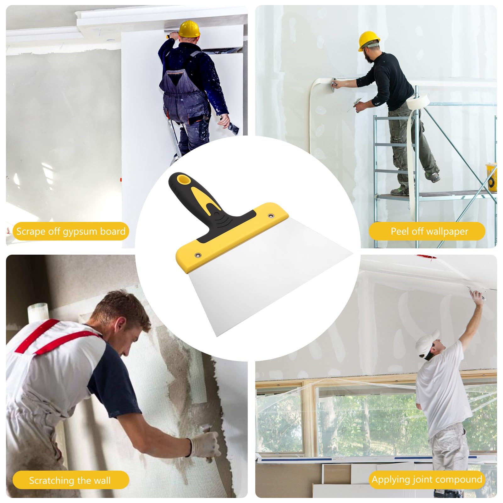 2 Pz Raschietto Muro, 200mm Raschietto per Vernice, Spatola per Stucco, Set di Spatole Flessibili per Cartongesso Raschiare Pareti Rimuovere Carta da Parati Stucco Decorazione Fai Da Te