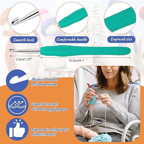 Miniatura 4 de Aeelike Kit de ganchillo para principiantes con hilo, el juego de iniciación incluye 12 ganchos de ganchillo ergonómicos de 0.079-0.315 in, bolas de