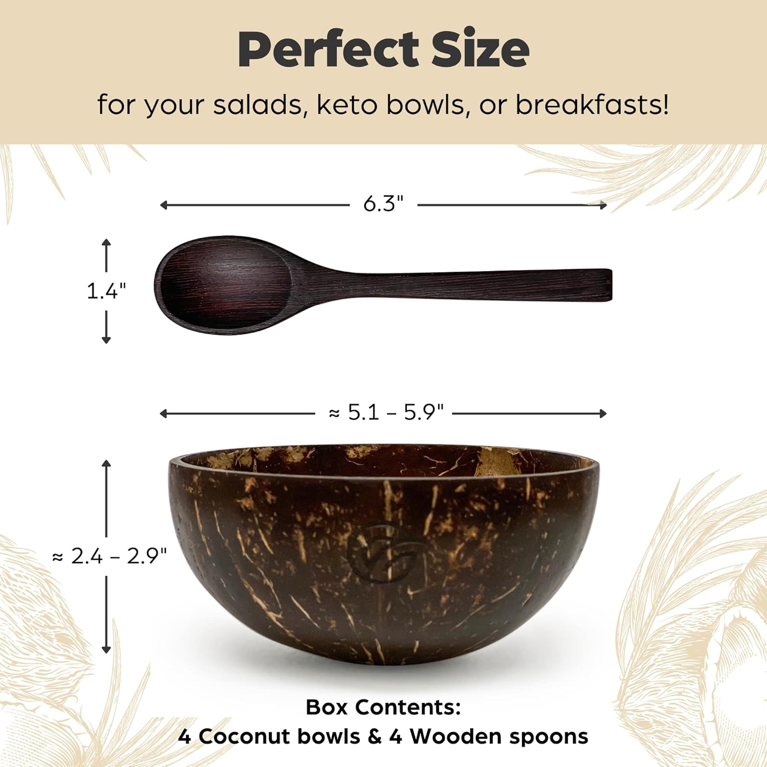 purpleclay Polished Coconut Bowls and Wooden Spoons - Set of 4