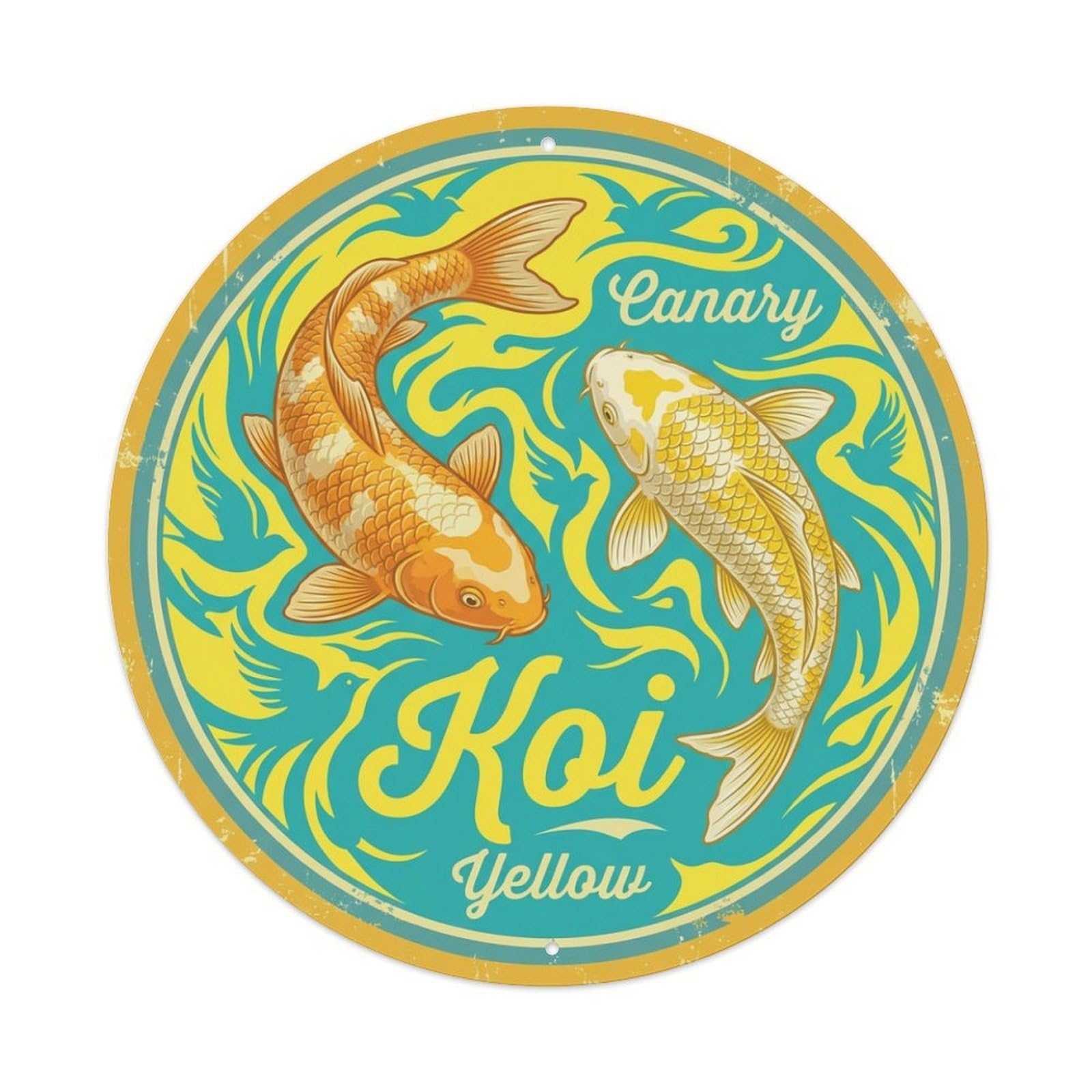 Koi Fish Canary Yellow Waters Bright Bird Cheerful Sunny Metal Tin Sign