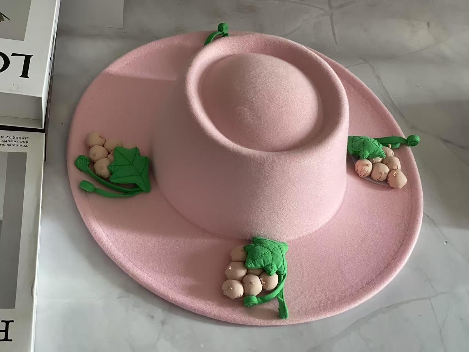 Pink Wide Brim Women Fedora Hat with Grape - Panama Dress Hats for Party 2025