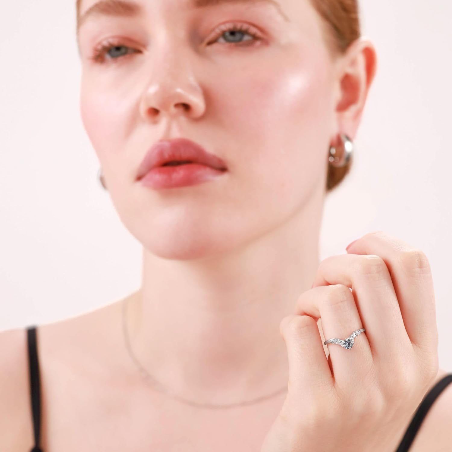 Silvershake Round Shape Gemstone White Gold Plated or Yellow Gold Plated 925 Sterling Silver V Shape Stack/Stackable Ring Jewelry for Women