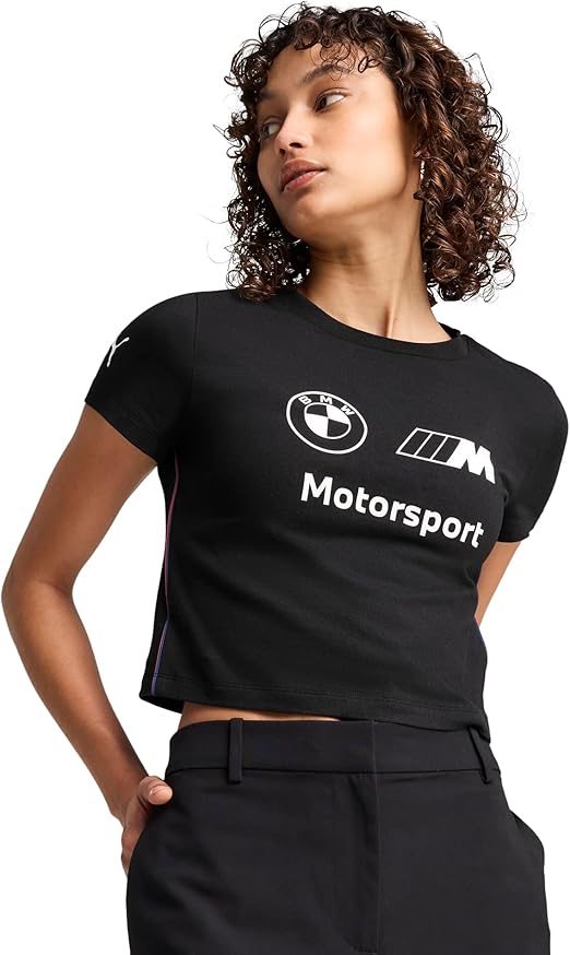 PUMA Women's Standard BMW M Motorsport Essentials Baby Tee, Black SS25, X-Small