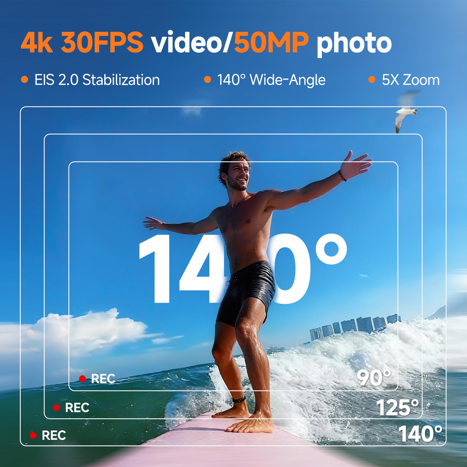 SVBONY SvGo2 Kamera Sportowa 4K30FPS 20MP, Wodoodporna Obudowa Kamery Podwodnej 30M, Dotykowy ekran, z Mikrofonem Przewodowym, Stabilizacja EIS, Pilot Zdalnego Sterowania, do Sportu i Vlogów